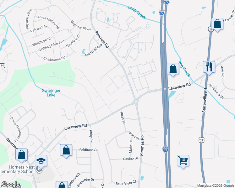 map of restaurants, bars, coffee shops, grocery stores, and more near 5103 Shah Circle in Charlotte