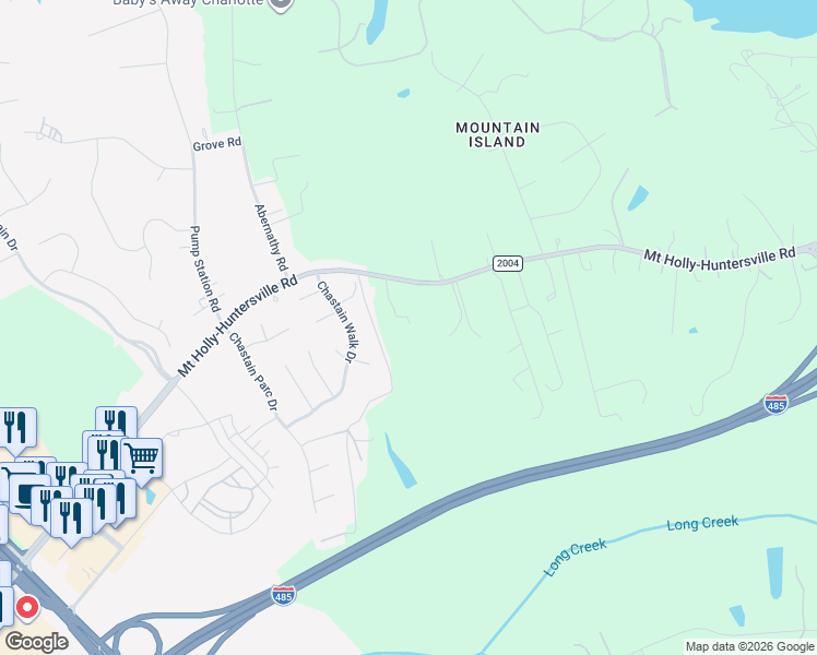 map of restaurants, bars, coffee shops, grocery stores, and more near 4940 Mount Holly-Huntersville Road in Charlotte