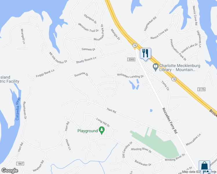 map of restaurants, bars, coffee shops, grocery stores, and more near 12725 Alvin Woods Drive in Charlotte