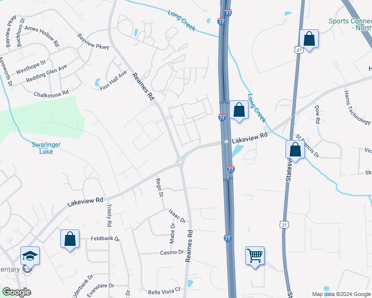 map of restaurants, bars, coffee shops, grocery stores, and more near 5215 Irving Drive in Charlotte