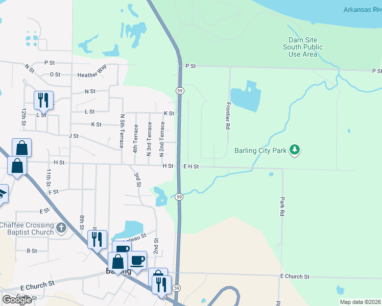 map of restaurants, bars, coffee shops, grocery stores, and more near 1023 Springhill Road in Barling