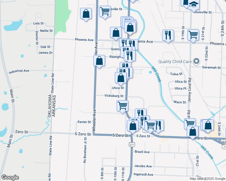 map of restaurants, bars, coffee shops, grocery stores, and more near 1005 Utica Street in Fort Smith
