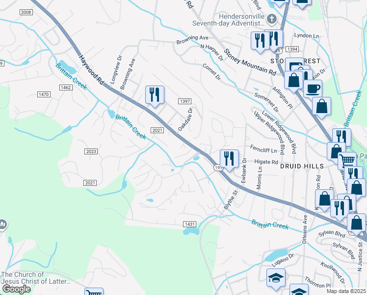 map of restaurants, bars, coffee shops, grocery stores, and more near 28 Capri Lane in Hendersonville