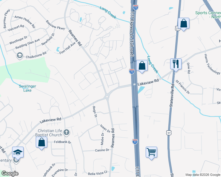 map of restaurants, bars, coffee shops, grocery stores, and more near 5215 Irving Drive in Charlotte