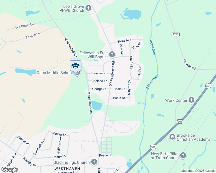map of restaurants, bars, coffee shops, grocery stores, and more near 1201 Fairground Road in Dunn