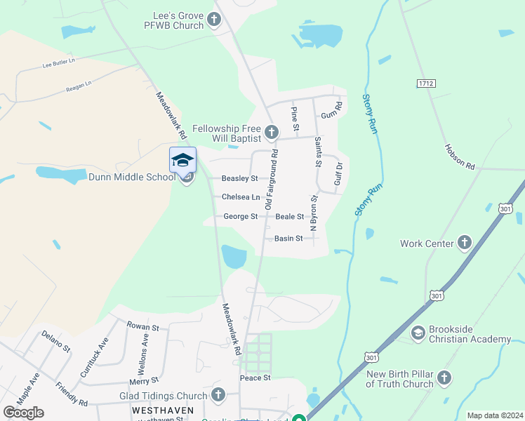 map of restaurants, bars, coffee shops, grocery stores, and more near 1201 Fairground Road in Dunn