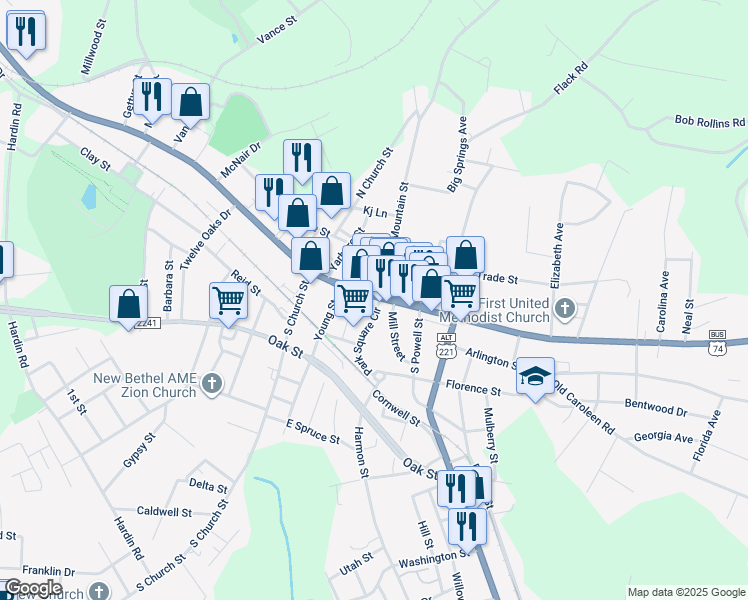 map of restaurants, bars, coffee shops, grocery stores, and more near in Forest City