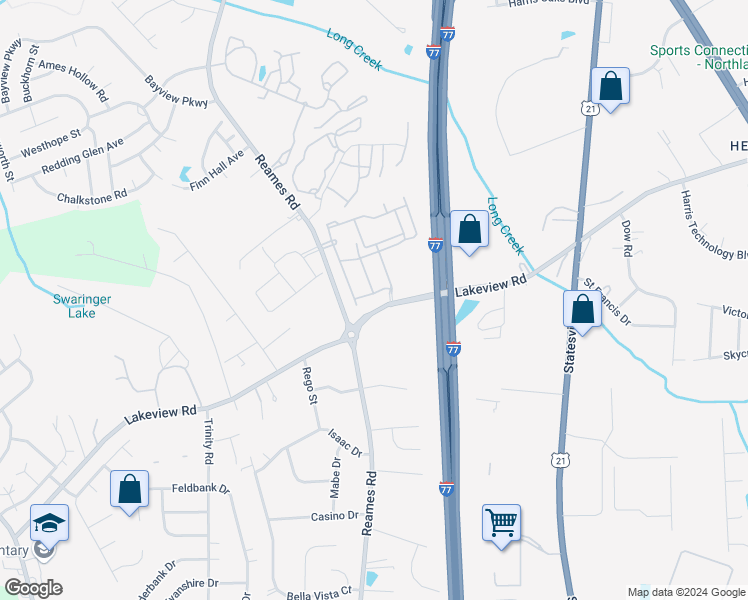 map of restaurants, bars, coffee shops, grocery stores, and more near 5222 Irving Drive in Charlotte