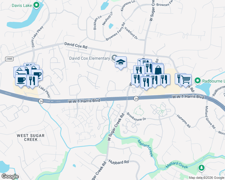 map of restaurants, bars, coffee shops, grocery stores, and more near in Charlotte