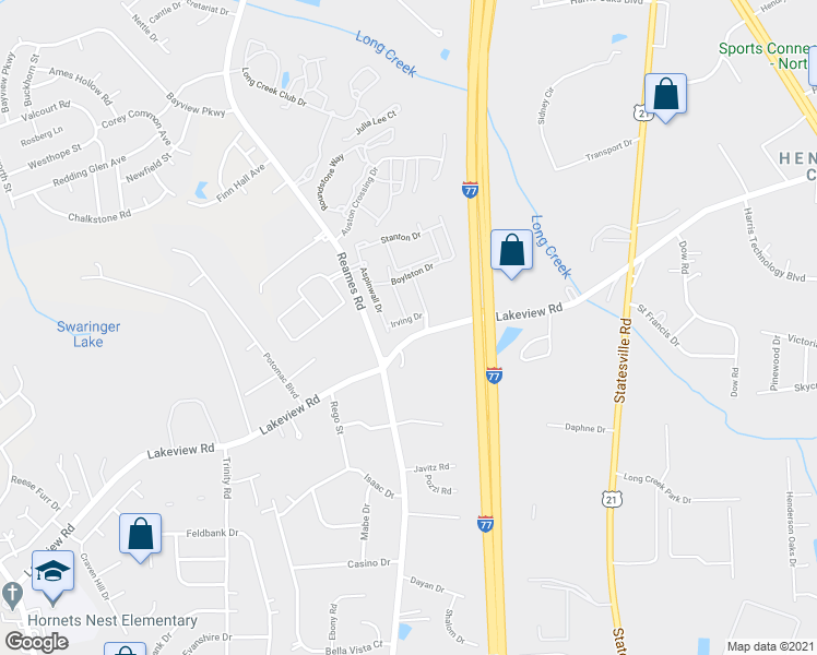 map of restaurants, bars, coffee shops, grocery stores, and more near 5215 Irving Drive in Charlotte