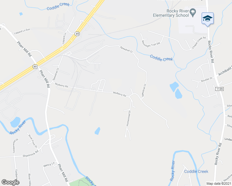 map of restaurants, bars, coffee shops, grocery stores, and more near 2173 Mulberry Road in Concord