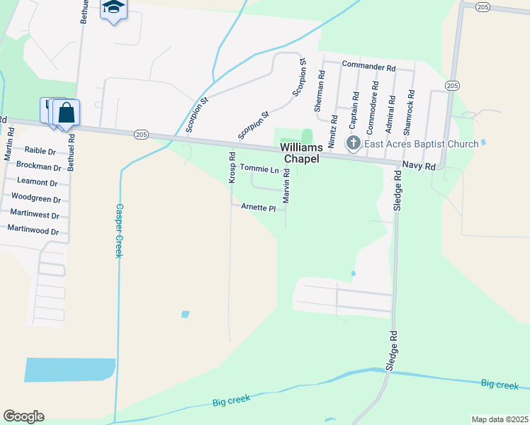 map of restaurants, bars, coffee shops, grocery stores, and more near 6741 Arnette Place in Millington