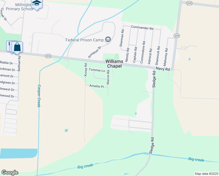 map of restaurants, bars, coffee shops, grocery stores, and more near 7608 Marvin Road in Millington