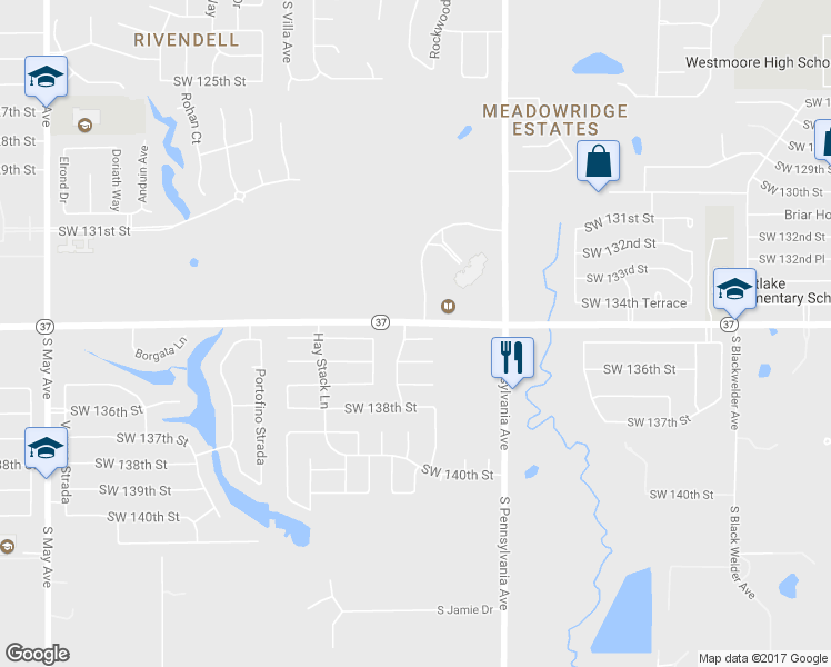 map of restaurants, bars, coffee shops, grocery stores, and more near 2221 Southwest 135th Place in Oklahoma City