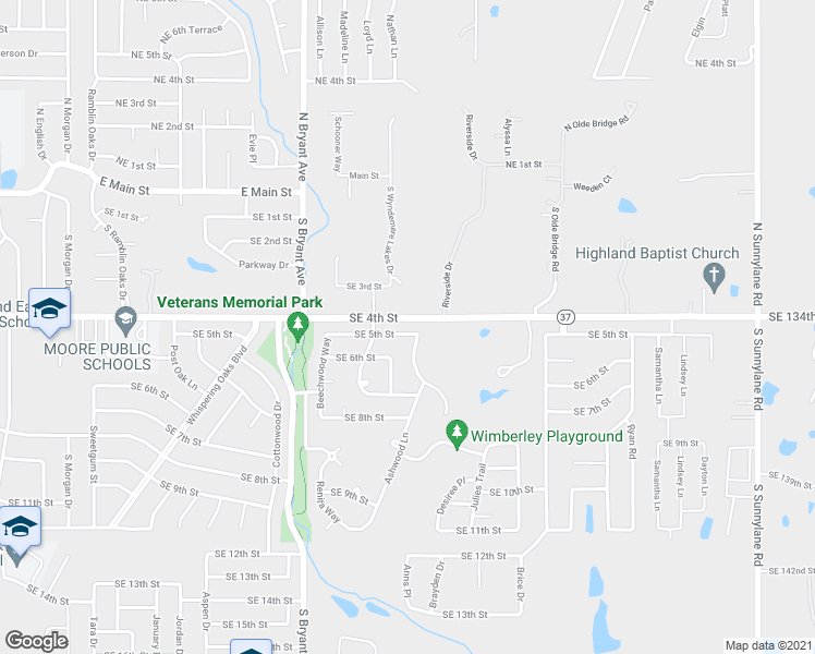 map of restaurants, bars, coffee shops, grocery stores, and more near 2301 Southeast 5th Street in Moore
