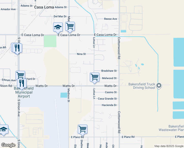 map of restaurants, bars, coffee shops, grocery stores, and more near 1915 Wingstone Street in Bakersfield