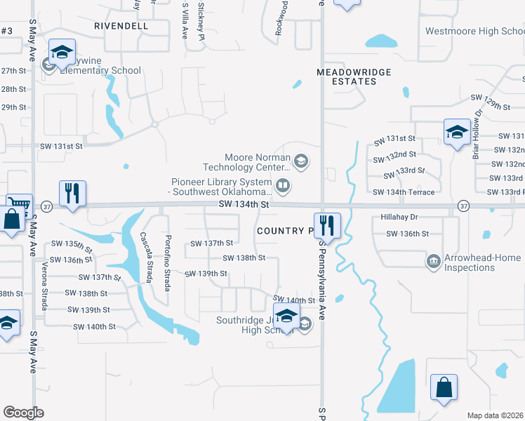 map of restaurants, bars, coffee shops, grocery stores, and more near 2221 Southwest 135th Place in Oklahoma City