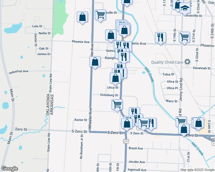 map of restaurants, bars, coffee shops, grocery stores, and more near 1005 Utica Street in Fort Smith