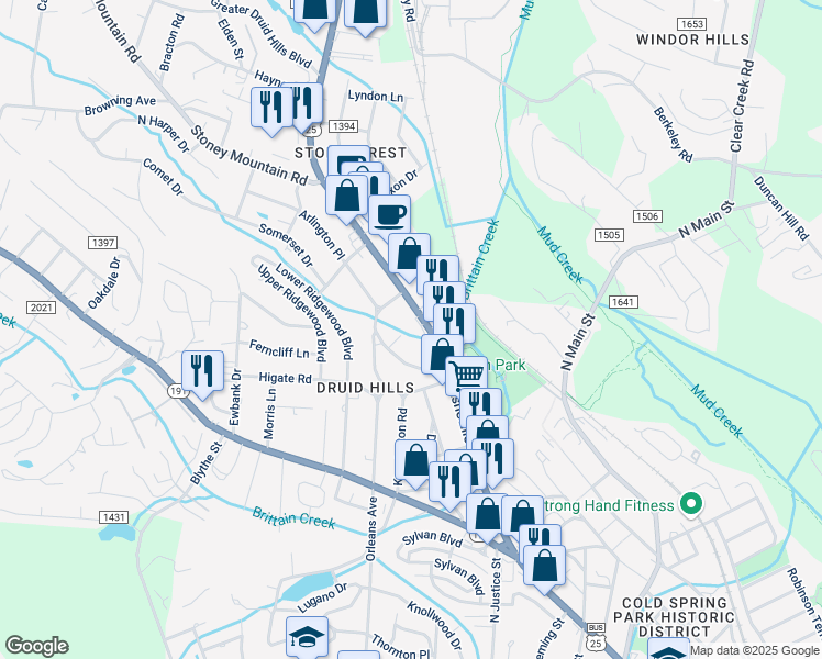 map of restaurants, bars, coffee shops, grocery stores, and more near 1811 Asheville Highway in Hendersonville