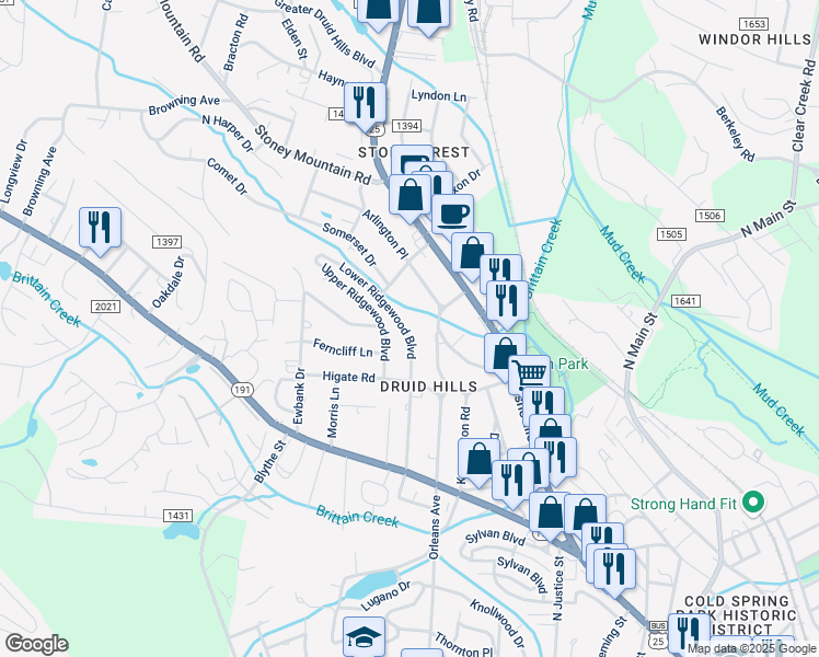 map of restaurants, bars, coffee shops, grocery stores, and more near 1809 Meadowbrook Terrace in Hendersonville