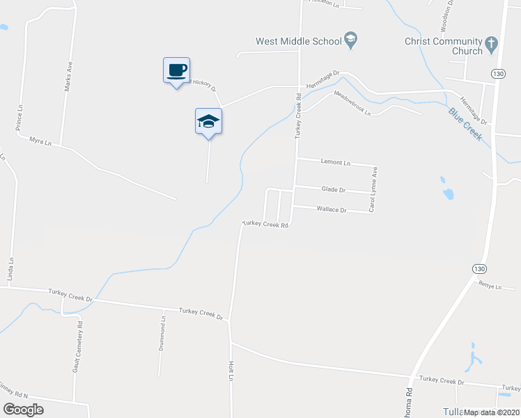 map of restaurants, bars, coffee shops, grocery stores, and more near 308 Chesapeake Drive in Tullahoma