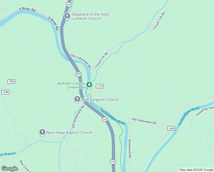 map of restaurants, bars, coffee shops, grocery stores, and more near 191 Rolling Green Drive in Sylva