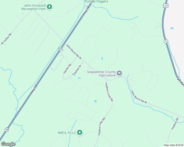 map of restaurants, bars, coffee shops, grocery stores, and more near 846 John Burch Road West in Dunlap