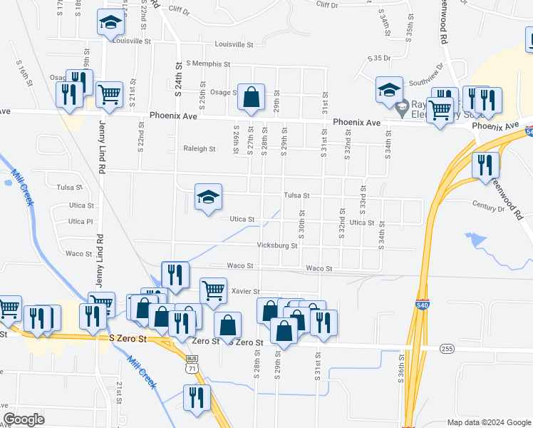 map of restaurants, bars, coffee shops, grocery stores, and more near 5019 South 28th Street in Fort Smith