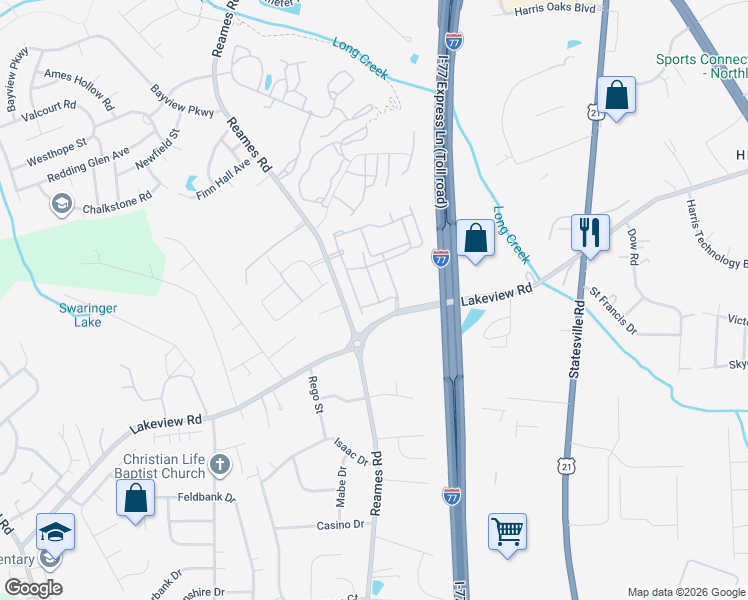 map of restaurants, bars, coffee shops, grocery stores, and more near 5215 Irving Drive in Charlotte