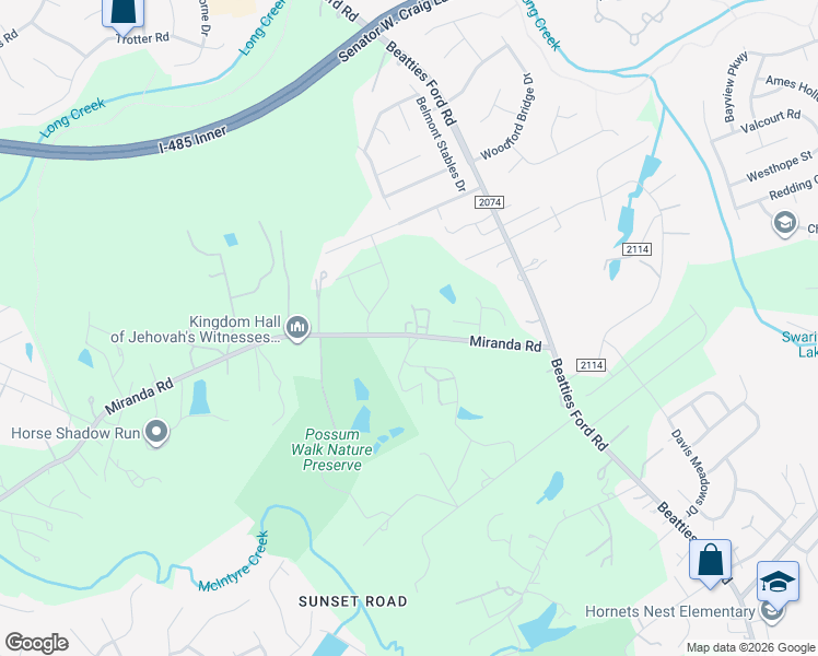 map of restaurants, bars, coffee shops, grocery stores, and more near 3711 Miranda Road in Charlotte