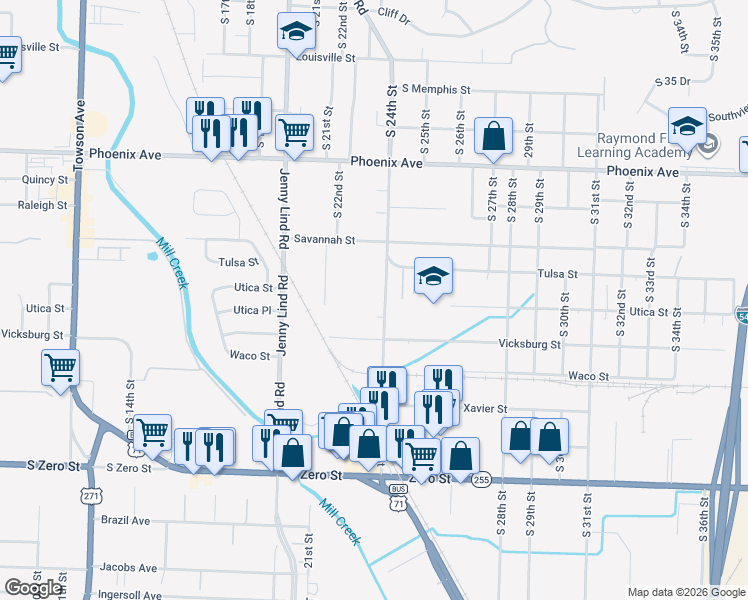 map of restaurants, bars, coffee shops, grocery stores, and more near 5210 South 24th Street in Fort Smith