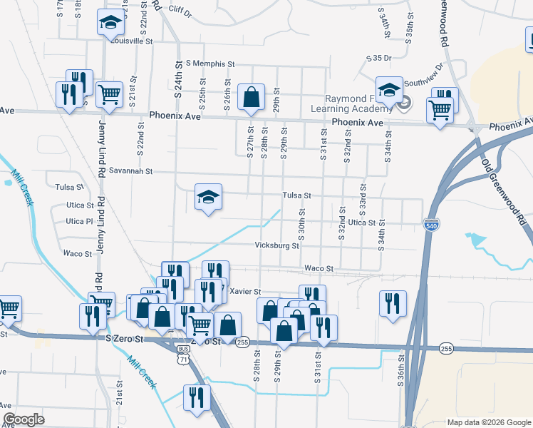 map of restaurants, bars, coffee shops, grocery stores, and more near 5019 South 28th Street in Fort Smith