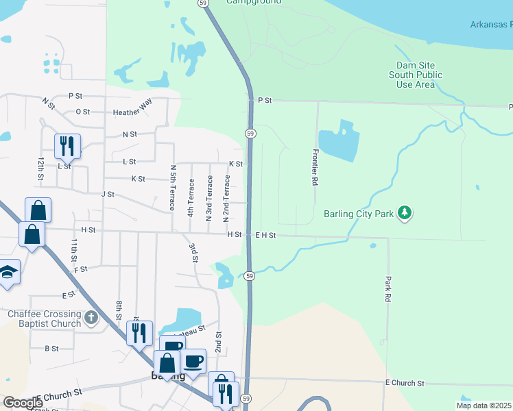 map of restaurants, bars, coffee shops, grocery stores, and more near 1309 Springhill Road in Barling
