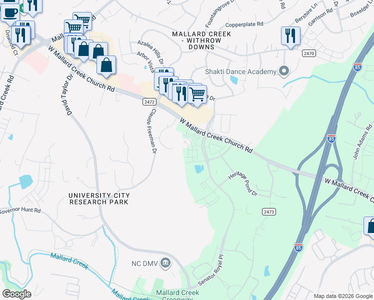 map of restaurants, bars, coffee shops, grocery stores, and more near in Charlotte