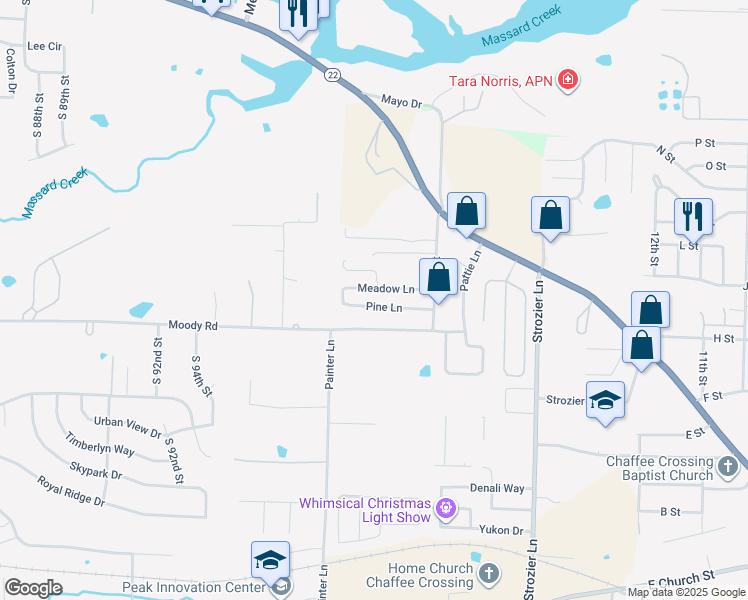 map of restaurants, bars, coffee shops, grocery stores, and more near 2308 Pine Lane in Barling