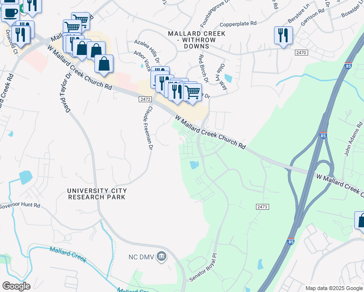 map of restaurants, bars, coffee shops, grocery stores, and more near in Charlotte