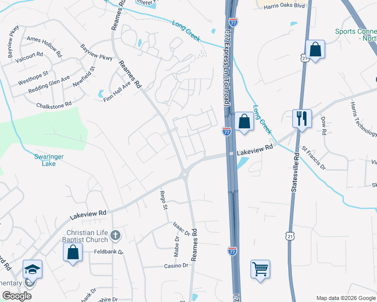map of restaurants, bars, coffee shops, grocery stores, and more near 5215 Irving Drive in Charlotte