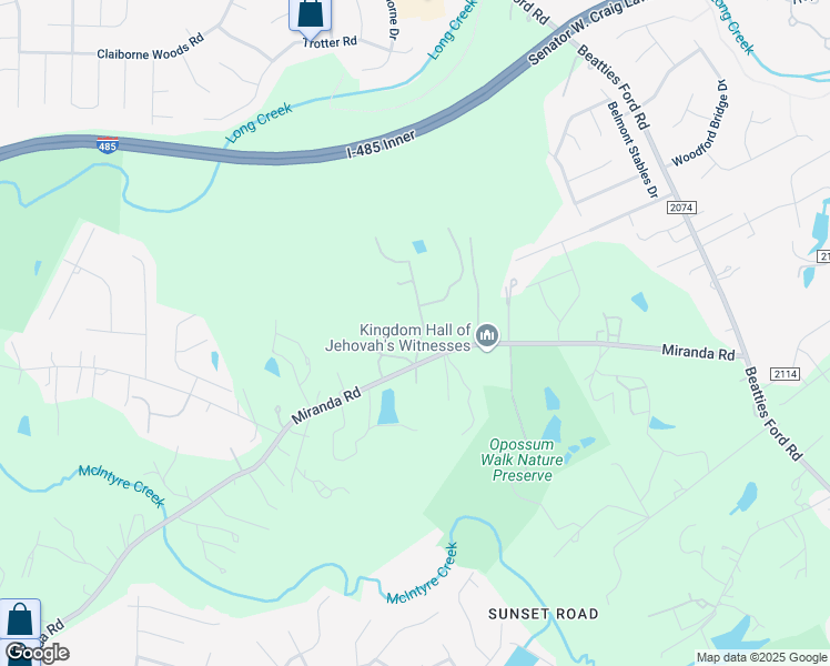 map of restaurants, bars, coffee shops, grocery stores, and more near 3209 Miranda Road in Charlotte
