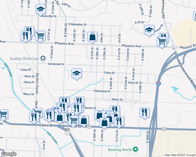 map of restaurants, bars, coffee shops, grocery stores, and more near 5017 South 28th Street in Fort Smith