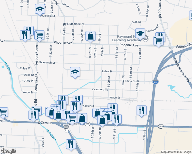 map of restaurants, bars, coffee shops, grocery stores, and more near 5019 South 28th Street in Fort Smith