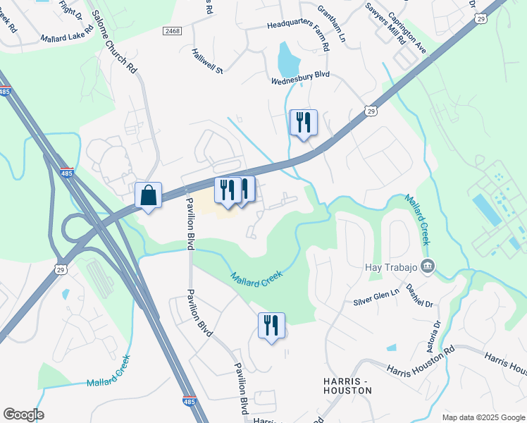 map of restaurants, bars, coffee shops, grocery stores, and more near Gracyn Olivia Drive in Charlotte