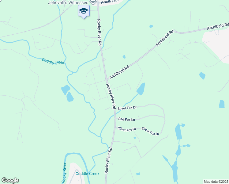 map of restaurants, bars, coffee shops, grocery stores, and more near 5971 Rocky River Road in Concord