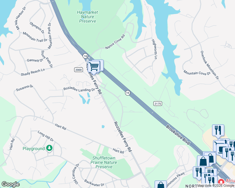 map of restaurants, bars, coffee shops, grocery stores, and more near 11418 Tema Circle in Charlotte