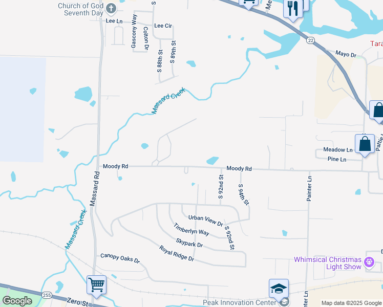 map of restaurants, bars, coffee shops, grocery stores, and more near 8917 Moody Road in Fort Smith
