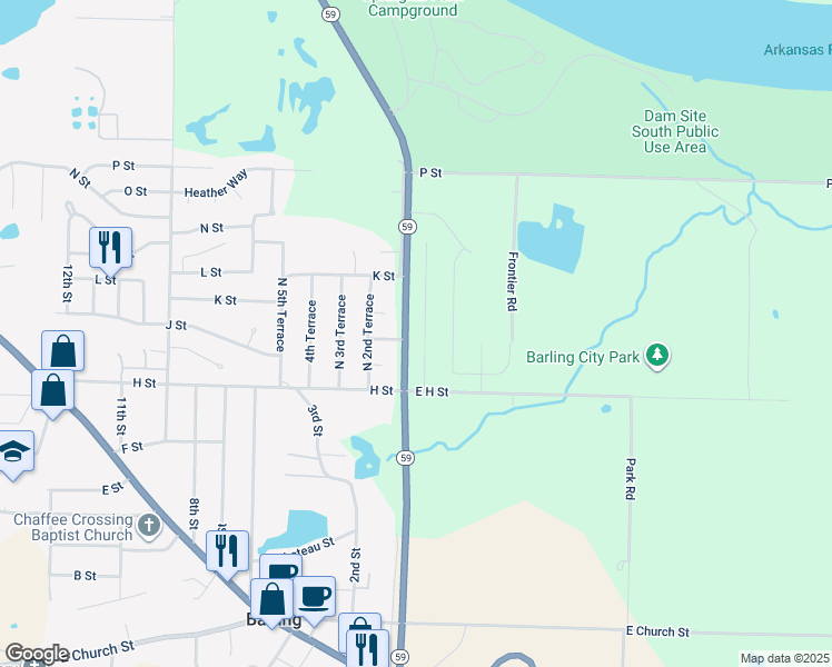 map of restaurants, bars, coffee shops, grocery stores, and more near 1023 Springhill Road in Barling