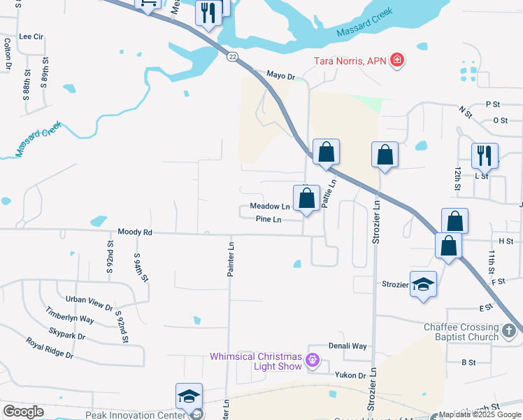 map of restaurants, bars, coffee shops, grocery stores, and more near 2308 Pine Lane in Barling