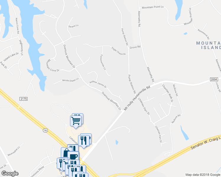map of restaurants, bars, coffee shops, grocery stores, and more near 4505 Andrew James Drive in Charlotte