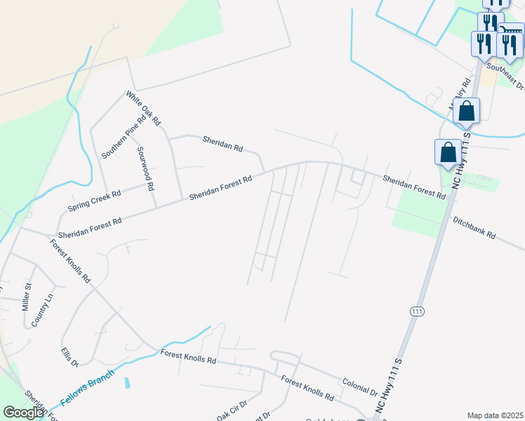 map of restaurants, bars, coffee shops, grocery stores, and more near 206 Greg Drive in Goldsboro