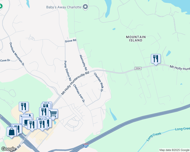 map of restaurants, bars, coffee shops, grocery stores, and more near 9619 Chastain Walk Drive in Charlotte