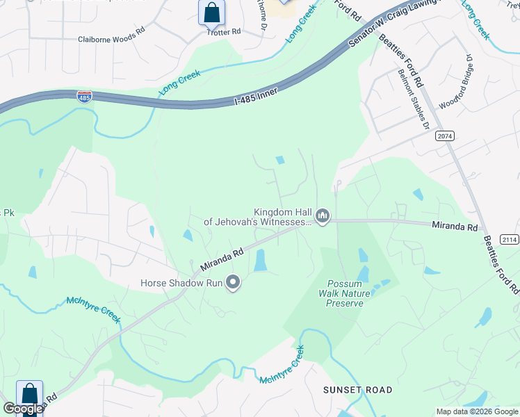 map of restaurants, bars, coffee shops, grocery stores, and more near 3209 Miranda Road in Charlotte
